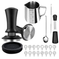 Zjyufy Coffee Tamper Set,51mm Espresso Accessories Kit with Coffee Tamper, WDT Tool, Tamper Mat, Coffee Stirrer, Latte Art Pen, Milk Frothing Pitcher, 16 Coffee Stencils, Black