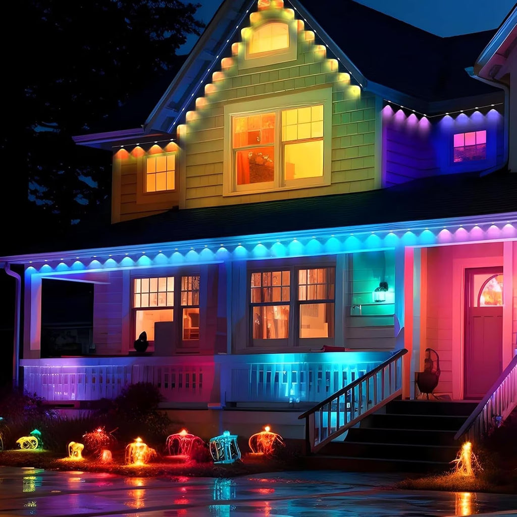 Zjyufy 150FT Permanent Outdoor Lights, IP67 Waterproof Smart RGB Eaves Lights with App/Remote Control, Outdoor Lights for Outdoor Decor, Garden Decor, Christmas, House, Party, Holiday