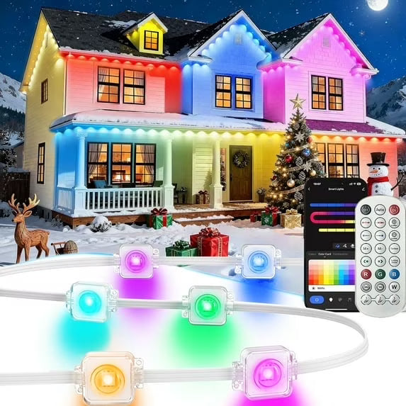 Zjyufy 150FT Permanent Outdoor Lights, IP67 Waterproof Smart RGB Eaves Lights with App/Remote Control, Outdoor Lights for Outdoor Decor, Garden Decor, Christmas, House, Party, Holiday