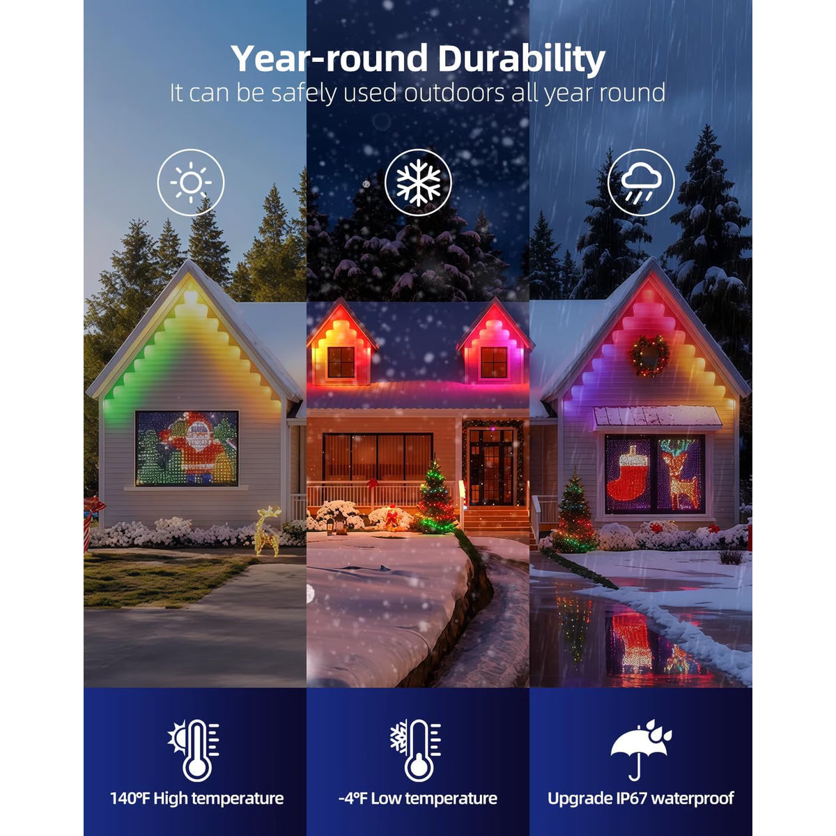Zjyufy 150FT Permanent Outdoor Lights, IP67 Waterproof Smart RGB Eaves Lights with App/Remote Control, Outdoor Lights for Outdoor Decor, Garden Decor, Christmas, House, Party, Holiday