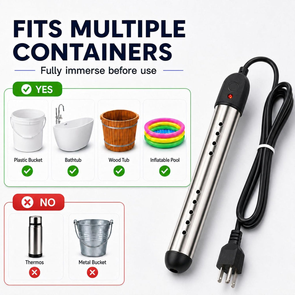 Zjyufy Immersion Water Heater,2000W Portable Electric Bucket Heater for Camping, RV, Bathtub, Fast Heating Rod with LCD Display, Auto Shut-Off & Thermometer,Black