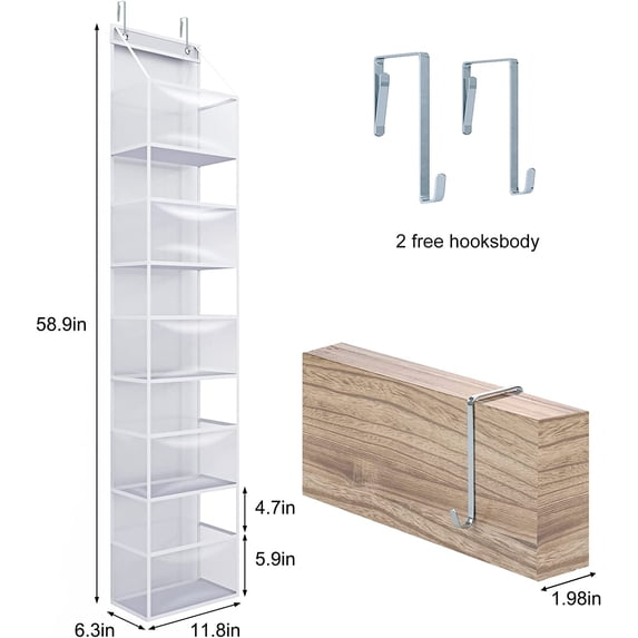OhhGo Over the Door Organizer, 6-Shelf Closet Hanging Pantry Storage with Clear Plastic Pockets, Behind the Door Storage for Baby Nursery, Bathroom, Bedroom, and Dorm, White