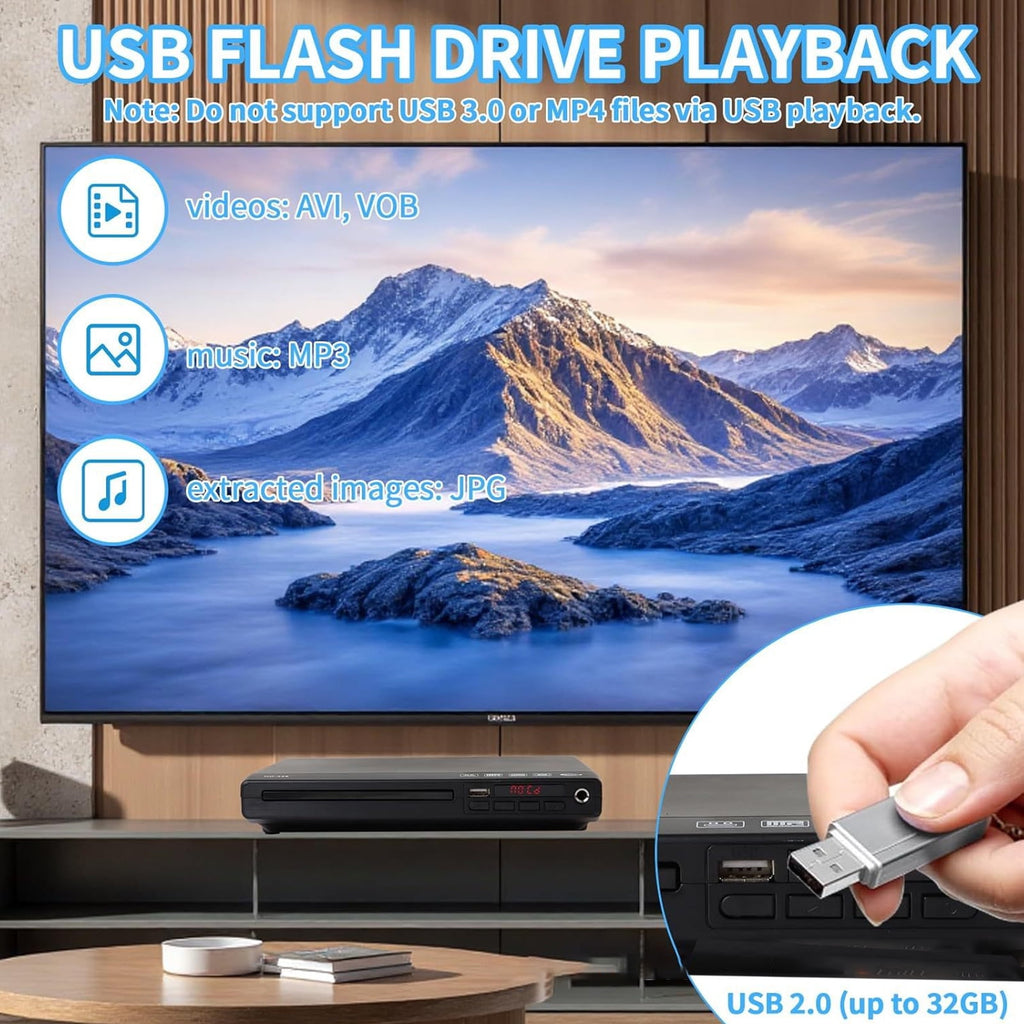 OhhGo DVD Players for Smart TV, DVD Players That Play All Regions, Simple DVD Player for Elderly, CD Player for Home Stereo System, with AV Output USB Input Remote Control, Cables Included