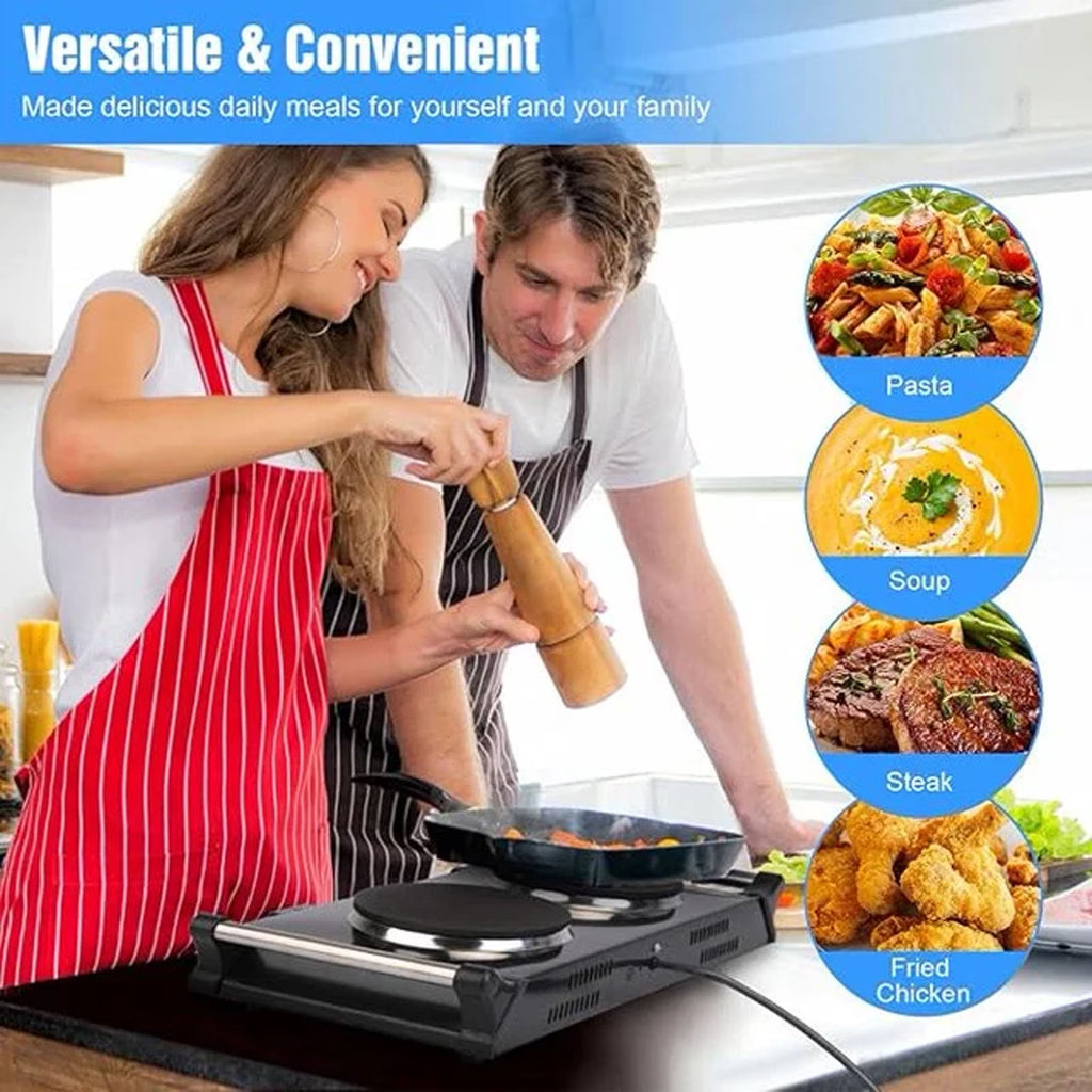 Diceevil 2000W Double Countertop Burner, Portable Electric Hot Plate and Stove with 5 Temperature Controls, Lightweight Burner Cooktop for Kitchen, Dorms, Apartments, RV, Black
