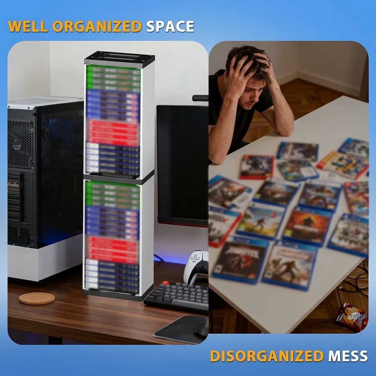 Leyeet Video Game Storage Tower, Vertical Game Disc Holder, Game Holder Organizer Stand with 36 CD Case Storage for Organizing & Displaying, Universal for PS5/PS4/XBOX One/Series/NS Game