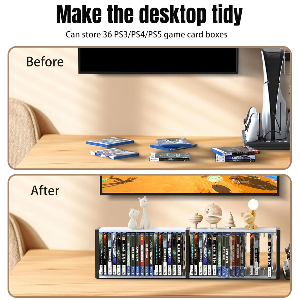FAMKIT Video Game Storage Stand Tower for PS5/ PS4/ PS3/ Xbox Series, Universal Game Disc Holder Rack Vertical Stand Blu Ray Case Organizer, Game Storage Tower Hold 36pcs Video Game Discs