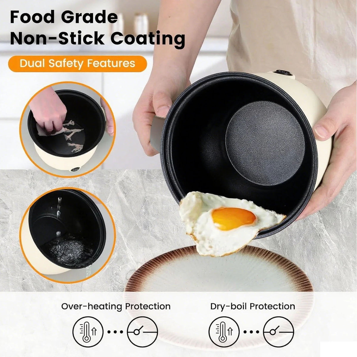 Diceevil 300W Electric Hot Pot with Steamer, 1.8L Portable Electric Cooking Pot, 2 Gear Mini Hot Pot, Travel Cooker, Non-Stick Pan Skillet Pot, Ramen Cooker Lazy Pot for Dorm, Families, Apartments, Hotel