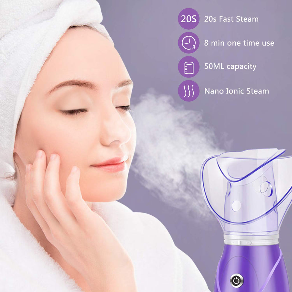 Hinzonek Facial Steamer, 110V Facial Spa Pores Steam Skin Clean Sauna Beauty Face Mist Thermal Steamer Beauty Instrument (Purple)
