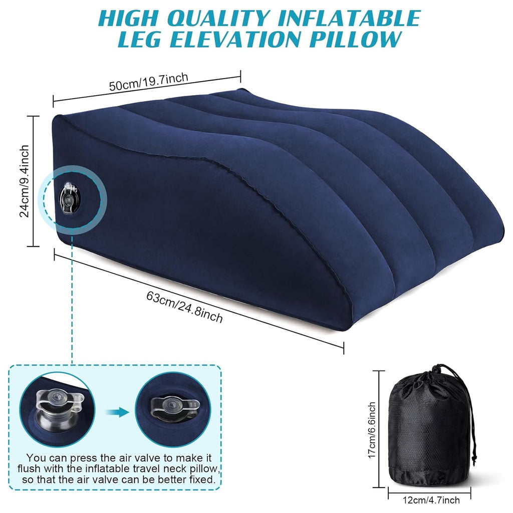 OhhGo Leg Elevation Pillows Inflatable Portable Lumbar Support Pillow, Office Chair Back Cushion for Sleeping, Legs Reduce Swelling, Blood Improve Circulation, Blue