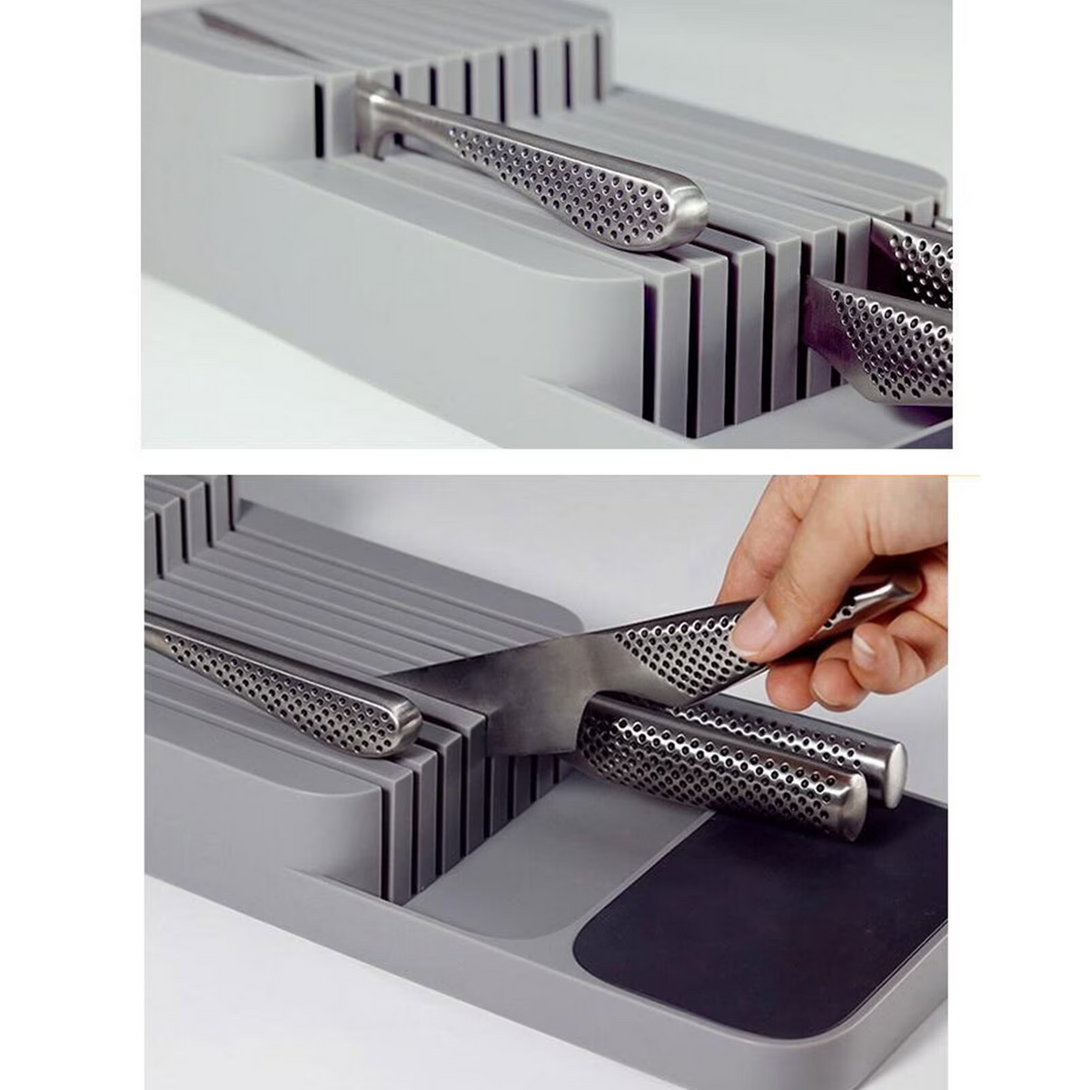 Leyeet Knife Organizer, Knife Storage DrawerStore Knife Organizer, holds up to 9 knives, Kitchen Organization & Drawer Storage Compact, Grey