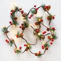 Haokaini Christmas Garland with Lights, 6.56FT Christmas String Lights with Red Berries, Needles, Pine Cones, 20 LED Battery Operated Garland for Christmas Decorations Indoor/Outdoor(Not Included Batteries)