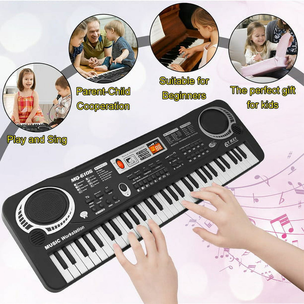 Haokaini Electronic Piano Keyboard for Kids, 61 Keys Beginner Electric Piano with Microphone, Digital Music Piano, Portable Electronic Keyboard Piano, Musical Instrument Piano Toys for Girls Boys Gift