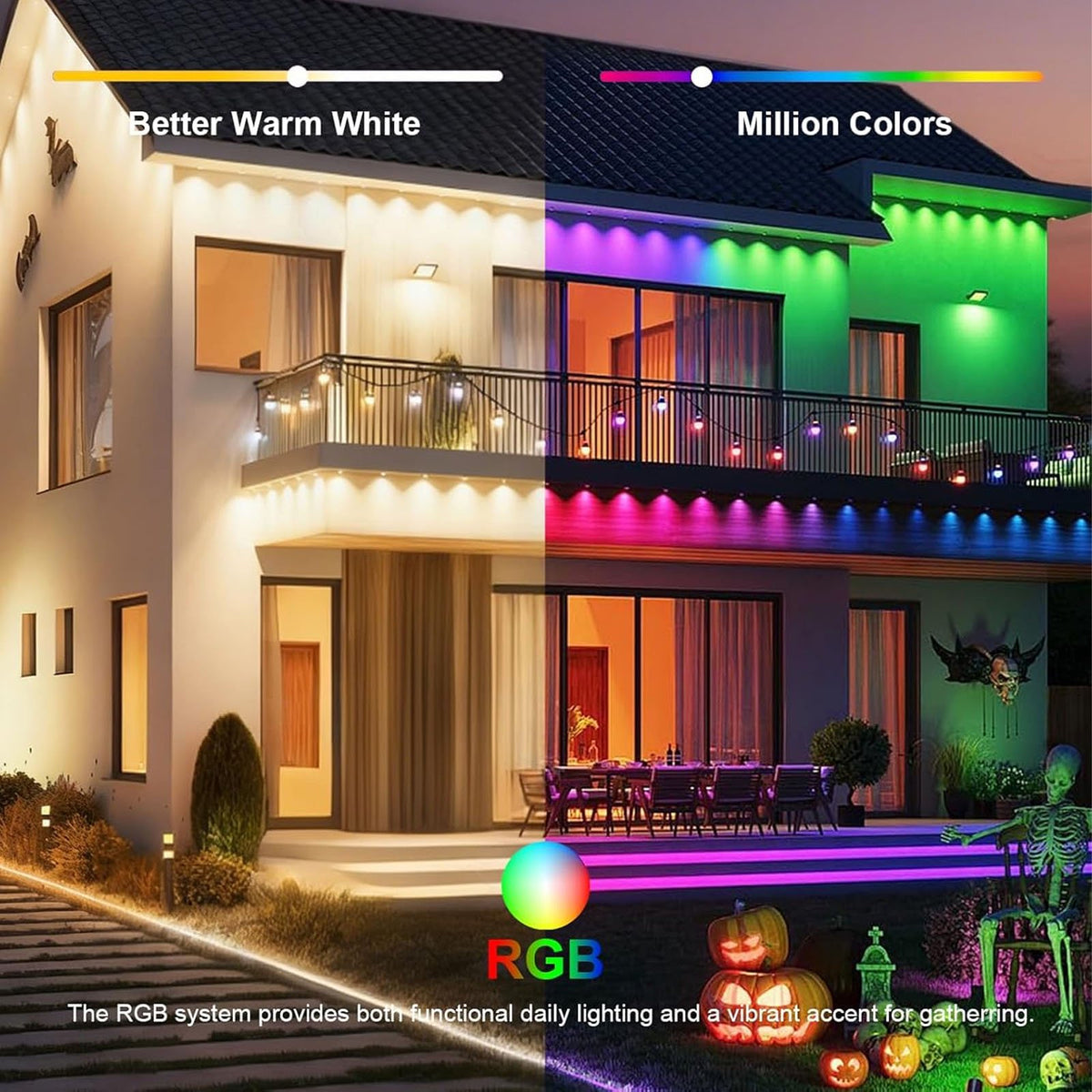 Diceevil 50FT Permanent Outdoor Lights for House, RGB LED Waterproof Christmas Lights Outdoor with Smart APP Remote Control, 25 LEDs Outside Eaves Lighting House Decor for Holiday, Roof, Party, Daily