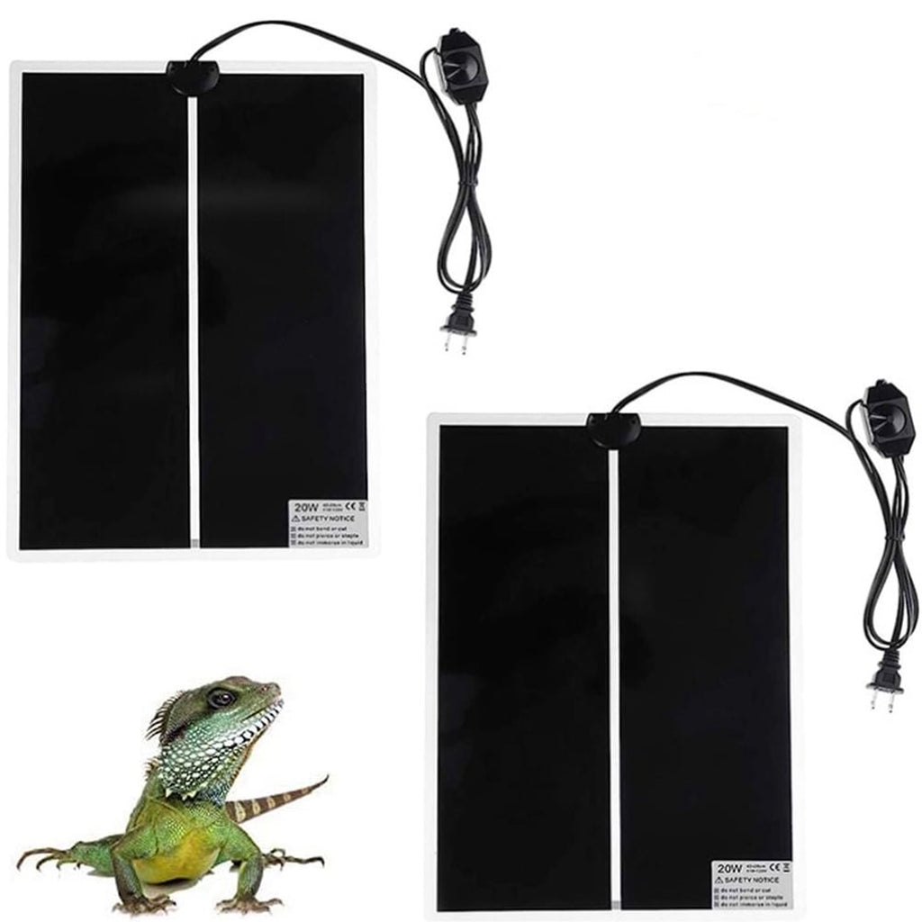 FAMKIT Reptile Heating Pad, 20W Pet Reptile Heating Pad Warmer with Temperature Control, Power Adjustment Under Tank Terrarium Heater Heat Mat for Reptiles Turtle, Tortoise, Snakes, Lizard, Gecko, 2 Pack