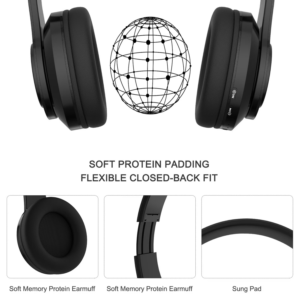 Leyeet Bluetooth Over-Ear Headphones, Noise Canceling Wireless Headphones with Inside Microphone, Adjustable Lightweight Headset Easy Carry & Soft Earpads, Foldable Headset for Travel Office B39