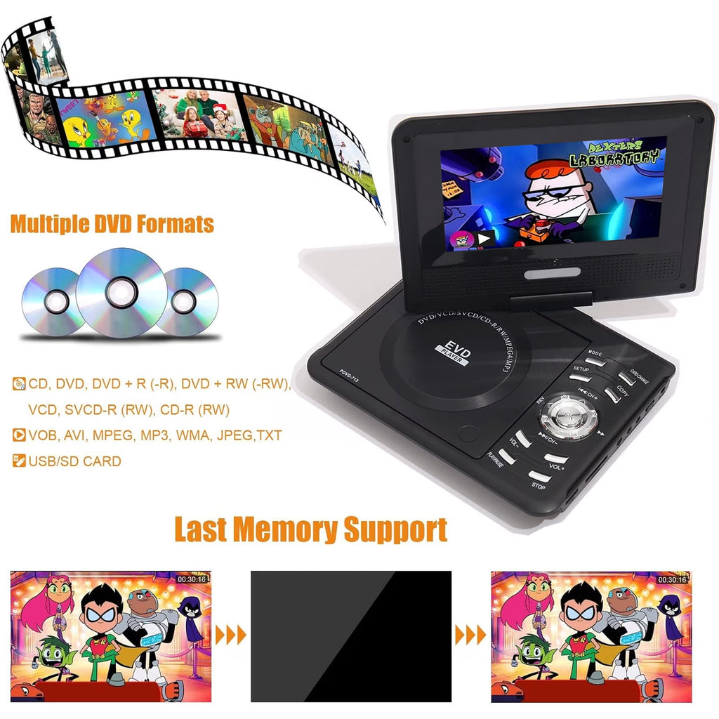 FAMKIT 7.8" Portable DVD Player, 6.8" HD Swivel Display Screen CD Player, Rechargeable Car DVD Player Support CD/DVD/SD Card/USB/Game Function, Personal DVD Player for Kids&Car Travel, Black
