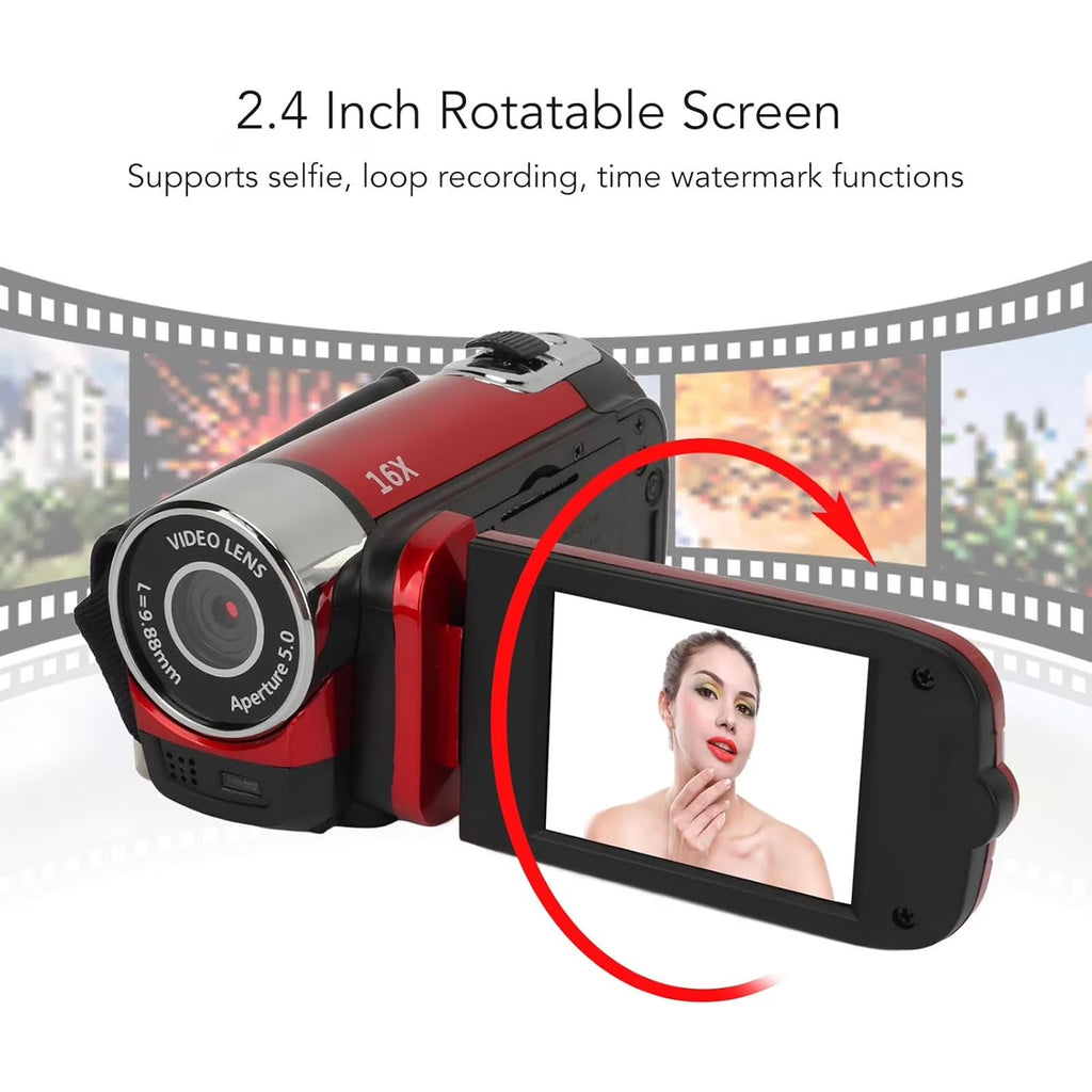 FAMKIT Portable Full HD 1080P High Definition Digital Video Camera, DV Camcorder Camera Recorder, 16MP 2.7 Inch LCD Screen 16X Digital Zoom, 270° Rotation, Red
