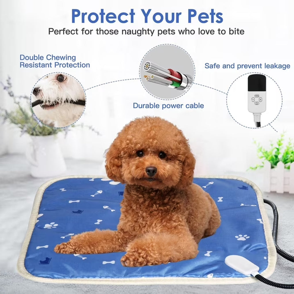 Haokaini Pet Heating Pad, Heated Cat Dog Bed Mat, Waterproof Adjustable Temperature Timed Heated Puppy Bed Pads with Chew Resistant Cord, Reusable Kitty Mats for Dogs Cats Small Animals