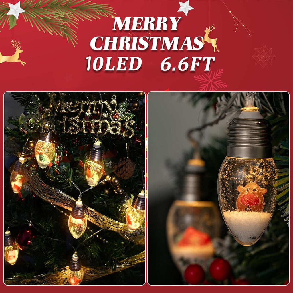 Diceevil Christmas Snow Globe String Lights Indoor Decorations, 10 LED Clear Bulbs Christmas Tree String Lights with Dolls, Christmas Lights for Home Patio Fireplace Bedroom Party Christmas Decor, 6.6ft