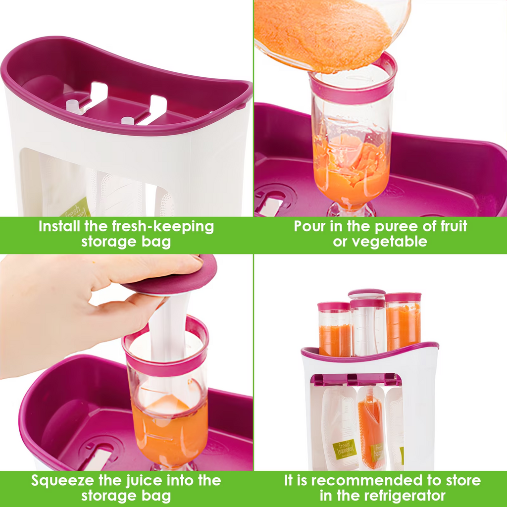Leyeet Baby Food Squeeze Station, Fill 3 Reusable Pouches at once, BPA-Free Homemade Puree Maker with 10 Storage Bags, Homemade Baby Food Prep Essential, Baby Food Maker for Kids