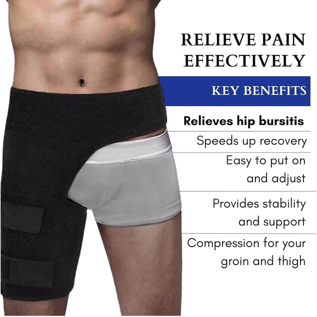 FAMKIT Hip Brace, Adjustable Thigh Compression Sleeve, Sciatica Nerve Pain Relief & Muscles Suppor & Groin Wrap Brace Pulled, for Men Women, Black