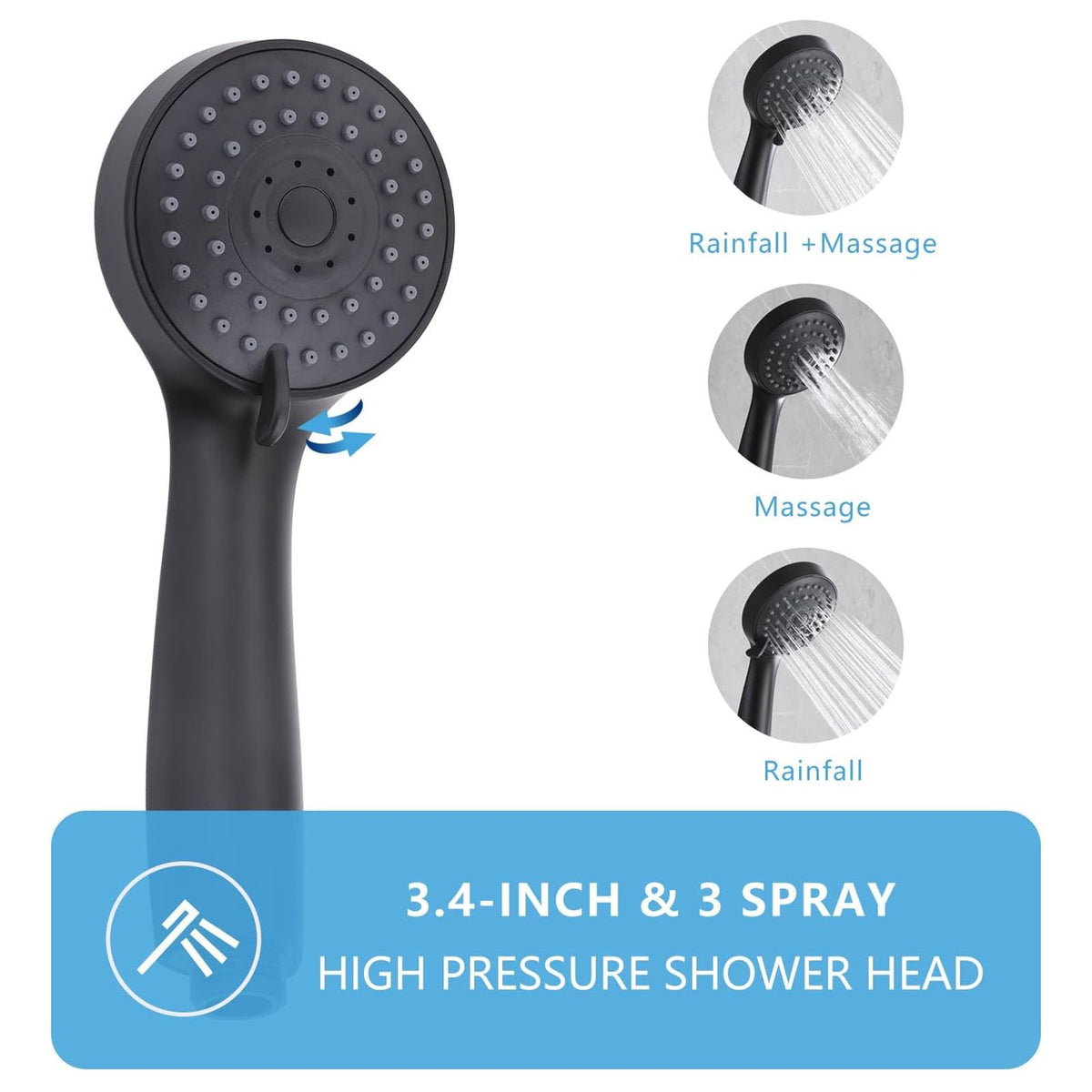 Diceevil Matte Black Bathtub Faucet with Hand Shower Sprayer, Single Handle Shower Mixer Tap with 1.5m Hose, Center Bathroom Tub Faucet, Bathtub Mixer Tap with Shower Head 3 Functions, Bath Fittings Set