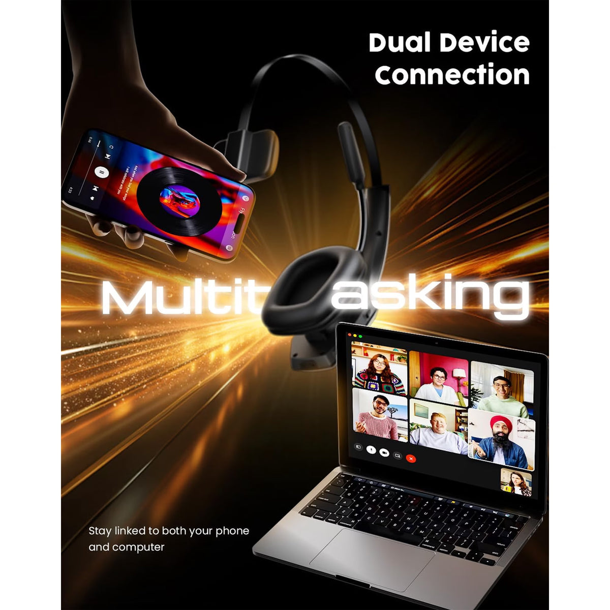 FAMKIT Trucker Bluetooth Headset with Noise Cancelling Mic, 40H Talktime Wireless Headsets, Wireless Single Ear On-Ear Headphones for Home, Cell Phone, Computer ,Driver, Office, Work, Bluetooth 5.3