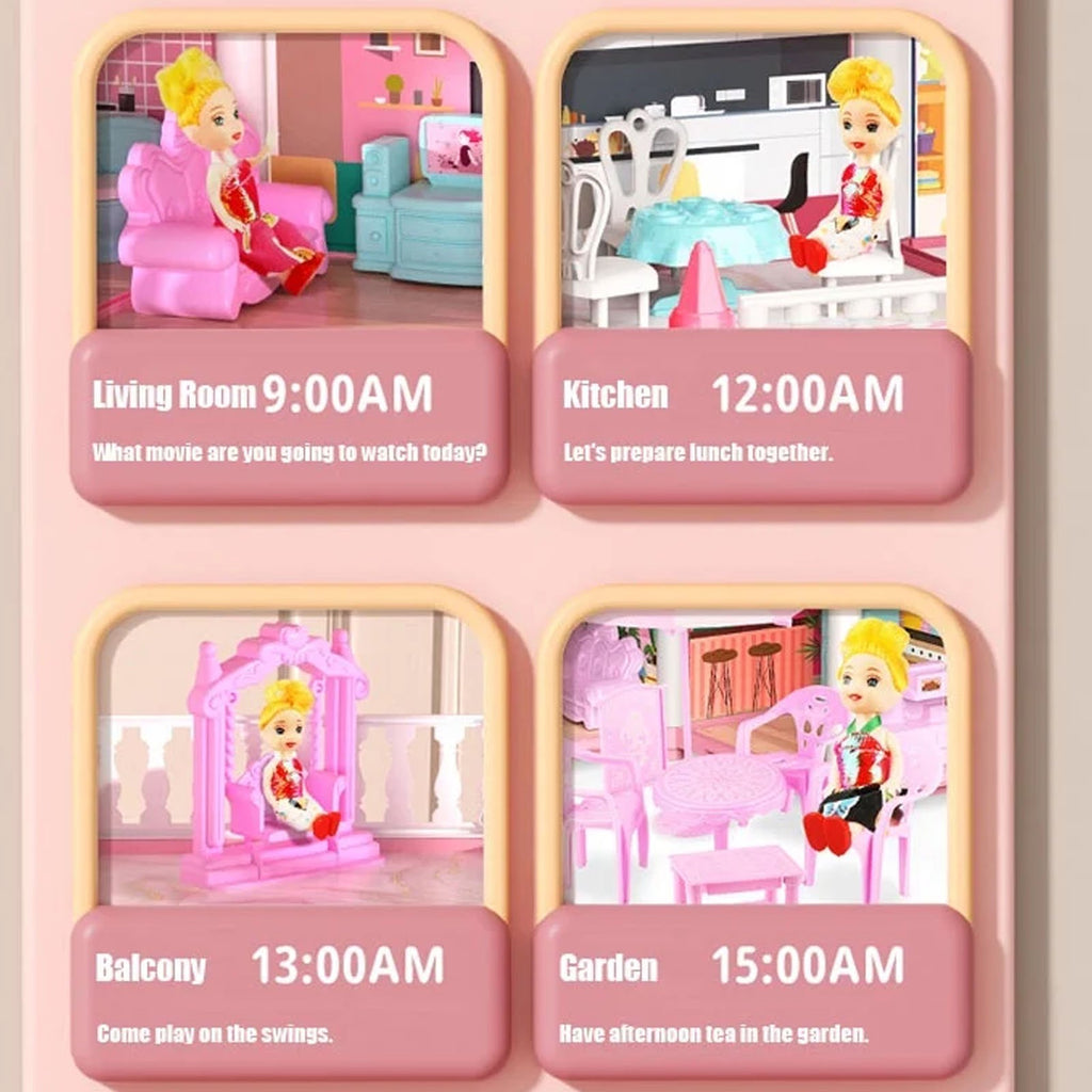 Haokaini Dollhouse with 2 Story 6 Rooms, DIY Pretend Play Building Playset, Kids Playhouse Asseccories and Furniture with LED Light, Dream Gift Princess Doll House Toy for 3 4 5 6 7 8 9 Girls Gift, Pink