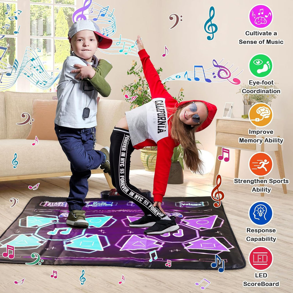 Haokaini Dance Mat, 2-Player Wireless Dancing Challenge Playmat Toy, Electronic Music Dance Pad with Music Light, for Christmas Birthday Gift Boys Girls Kids Adults