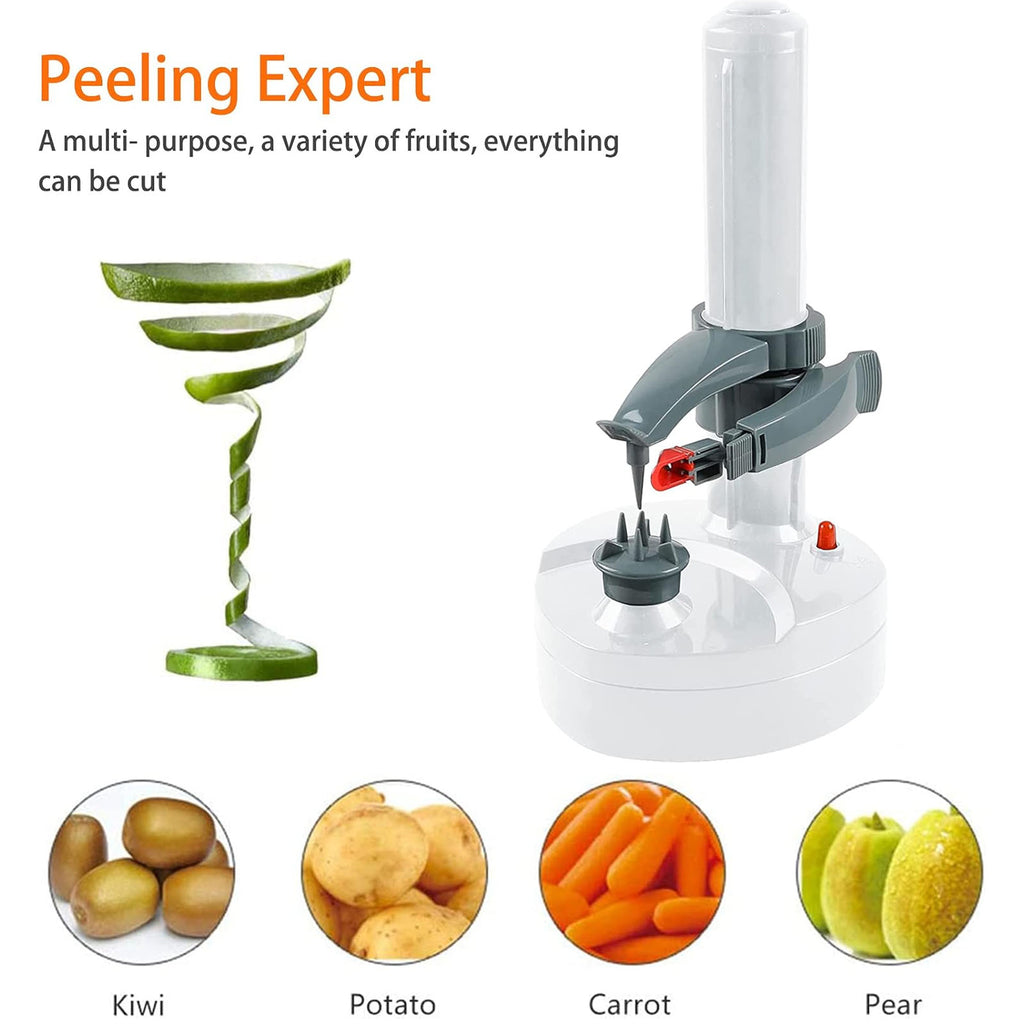 FAMKIT Electric Potato Peeler, Automatic Rotating Apple Peeler Potato Peeling Machine with 10 Replacement Blades, Multifunction Fruit & Vegetable Cutter, Electric Apple Pear Skin Peeling Machine, White