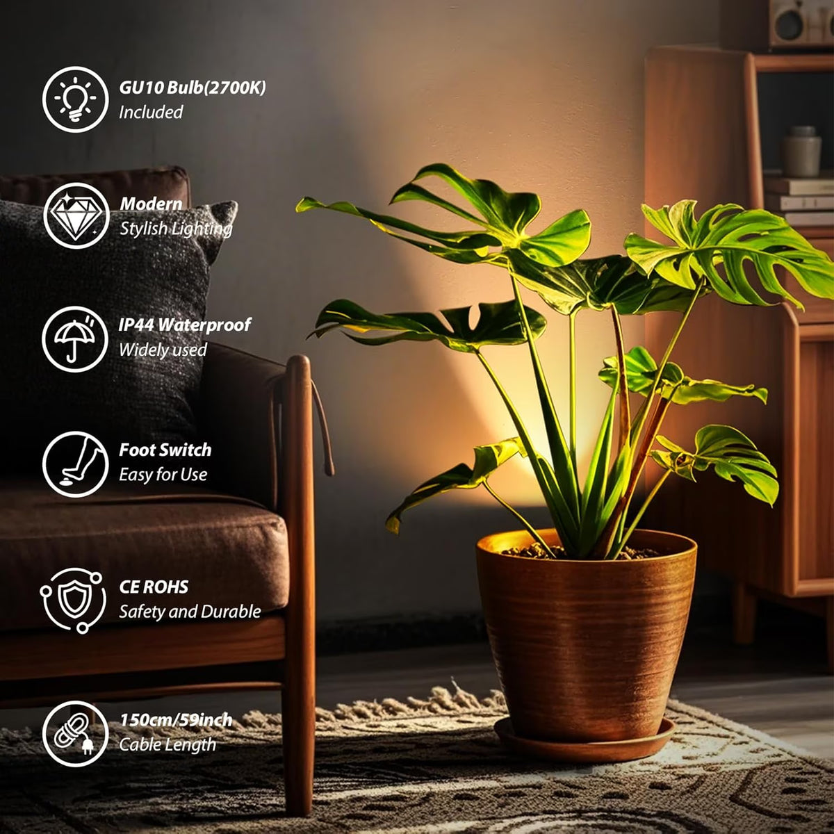 Haokaini 2 Pack Indoor Uplights, LED Spot Lights for Plant & Artwork, Black Floor Can Light Uplighting with Foot Switch, Spotlight Accent Lighting Up Lights Corner Lamp for Home Living Room Picture