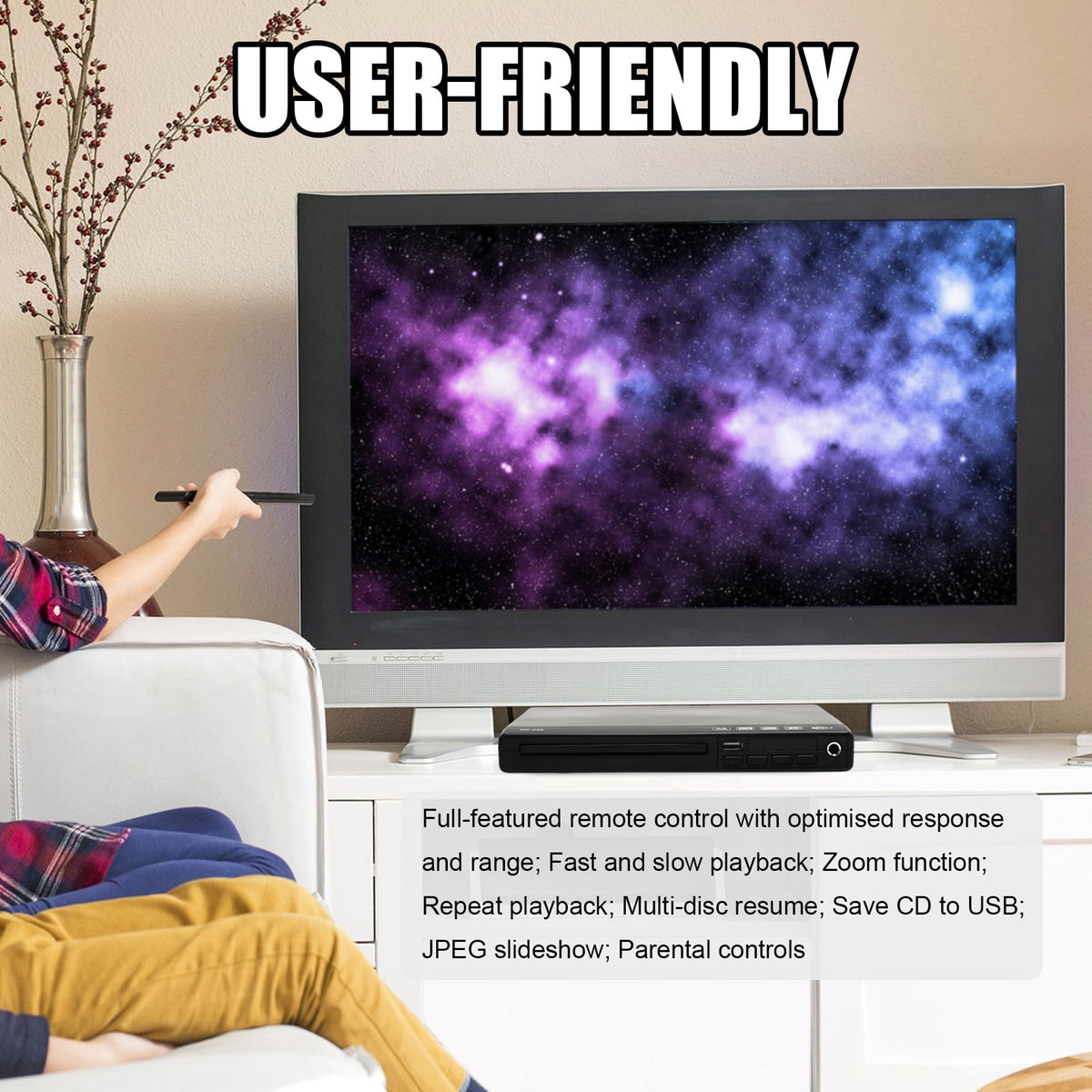 OhhGo DVD Players for Smart TV, DVD Players That Play All Regions, Simple DVD Player for Elderly, CD Player for Home Stereo System, with AV Output USB Input Remote Control, Cables Included