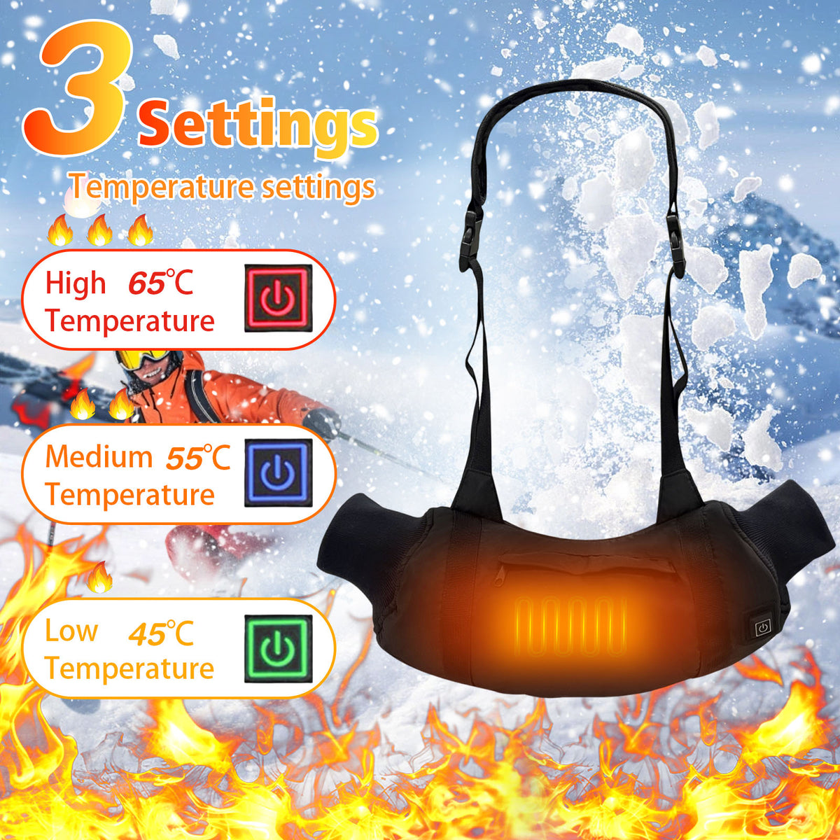 Haokaini Electric Heated Hand Warmer Pouch with Adjustable Belt, Portable USB Heated Hand Muff with 3-Temperature Settings for Men & Women, Ideal for Football, Hunting, Fishing, Camping, Instant Heating