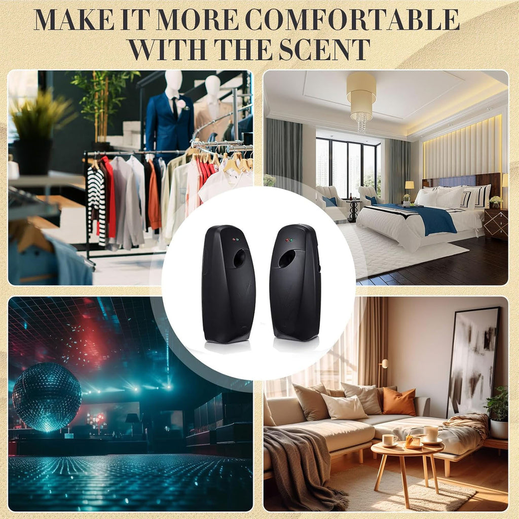 Diceevil 2 Pack Automatic Fragrance Dispenser - Wall Mount/Free Standing Air Freshener Dispenser, Adjustable Aromatherapy Machines Aerosol Spray Dispenser for Home Indoor Bathroom, Hotel, Office, Black