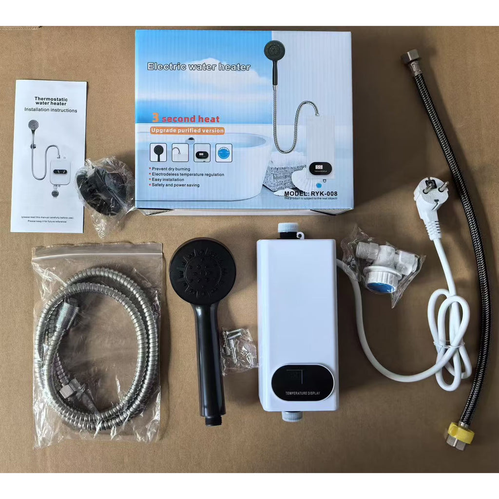 FAMKIT Electric Tankless Water Heater, 5500W Instant Electric Water Heater with Digital Display for Kitchen Bathroom Washin