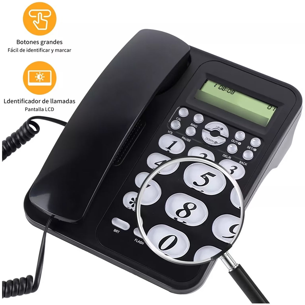 FAMKIT Corded Phone, Dual Interface Wired Telephone with Display & Big Button, Corded Landline Telephone Desk Phone, House Phone for Home Office Seniors Elderly, Black