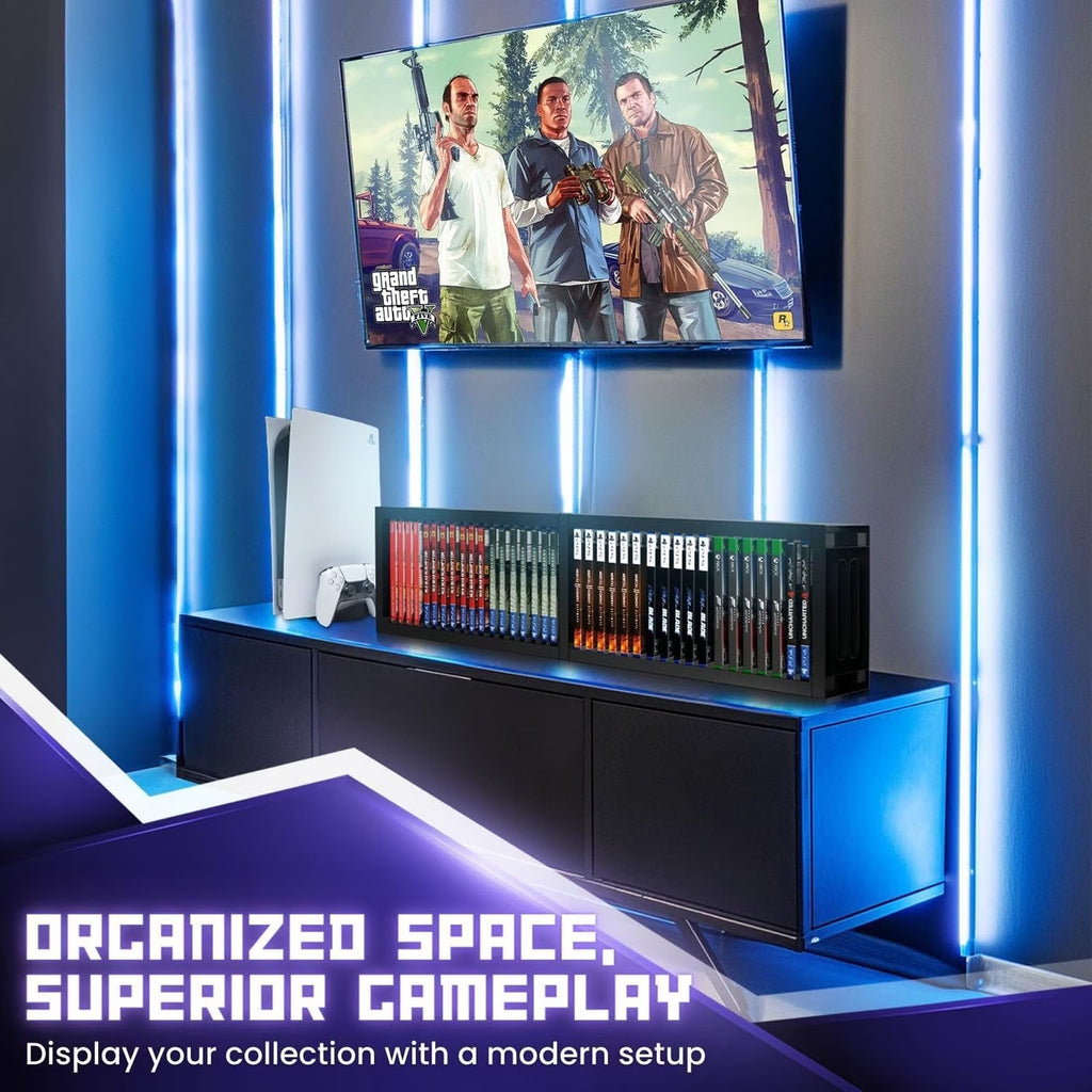 Haokaini Video Game Storage Tower for PS5/ PS4/ PS3/ Xbox Series S & X/Xbox one Game, Universal Game Holder Rack, Vertical Blu Ray Case Organizer Stand, Stores 36 Games Disk or Blu-Ray Disks, Black