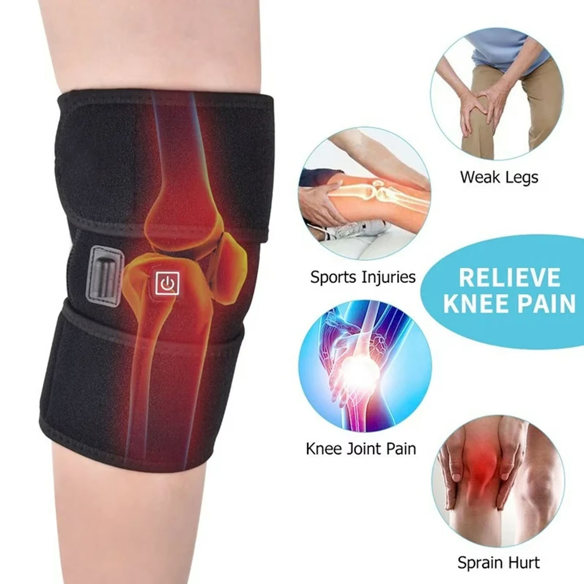 Haokaini Knee Heating Pad, Heated Knee Brace Wrap with 3 Adjustable Temperature & Herbal Bags, Electric Heat Knee Wrap Support, Joint Pain & Arthritis Pain Relief, for Men and Women, Black