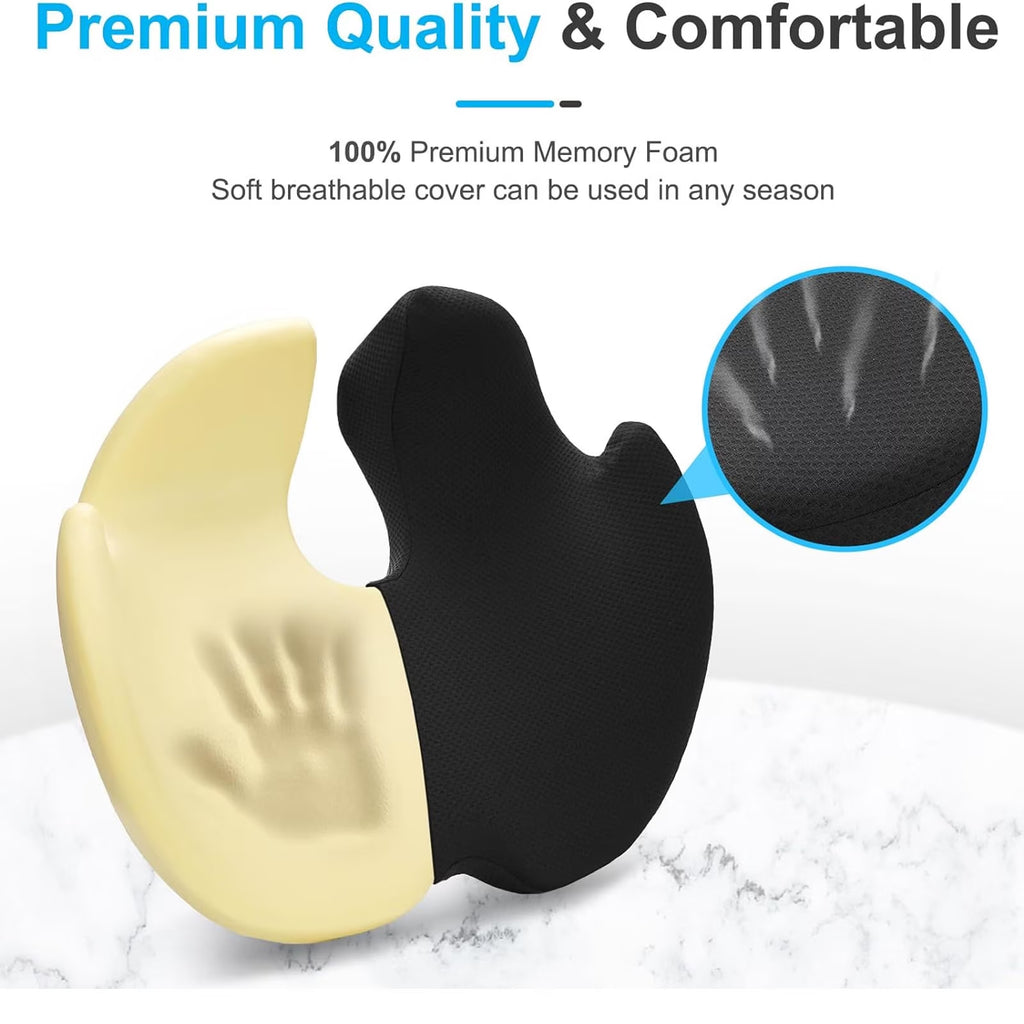 FAMKIT Memory Foam Seat Cushion, Pressure Sciatica & Tailbone Pain Relief, Ergonomic Butt Pillow Coccyx Pad Chair Cushions, for Car, Office, Home, Long Sitting, Black