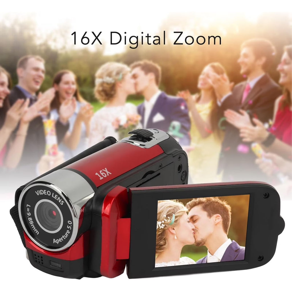 FAMKIT Portable Full HD 1080P High Definition Digital Video Camera, DV Camcorder Camera Recorder, 16MP 2.7 Inch LCD Screen 16X Digital Zoom, 270° Rotation, Red
