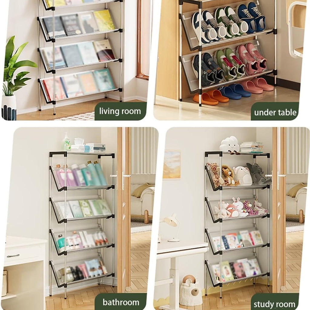OhhGo Narrow Shoe Rack for Entrance, 6 Tiers Shoe Racks Tilted Shoe Rack Organizer with 5 Slanted Shelves for Closet Floor Entryway Hallway, Holds 18 Pairs Multifunctional Front Door Shoe Rack, 66cm/25.9‘’