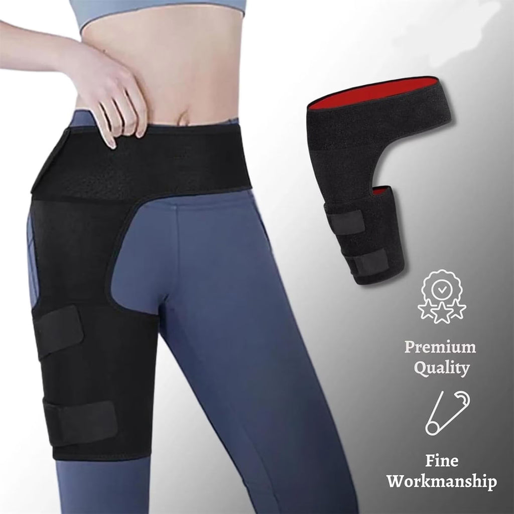 FAMKIT Hip Brace, Adjustable Thigh Compression Sleeve, Sciatica Nerve Pain Relief & Muscles Suppor & Groin Wrap Brace Pulled, for Men Women, Black