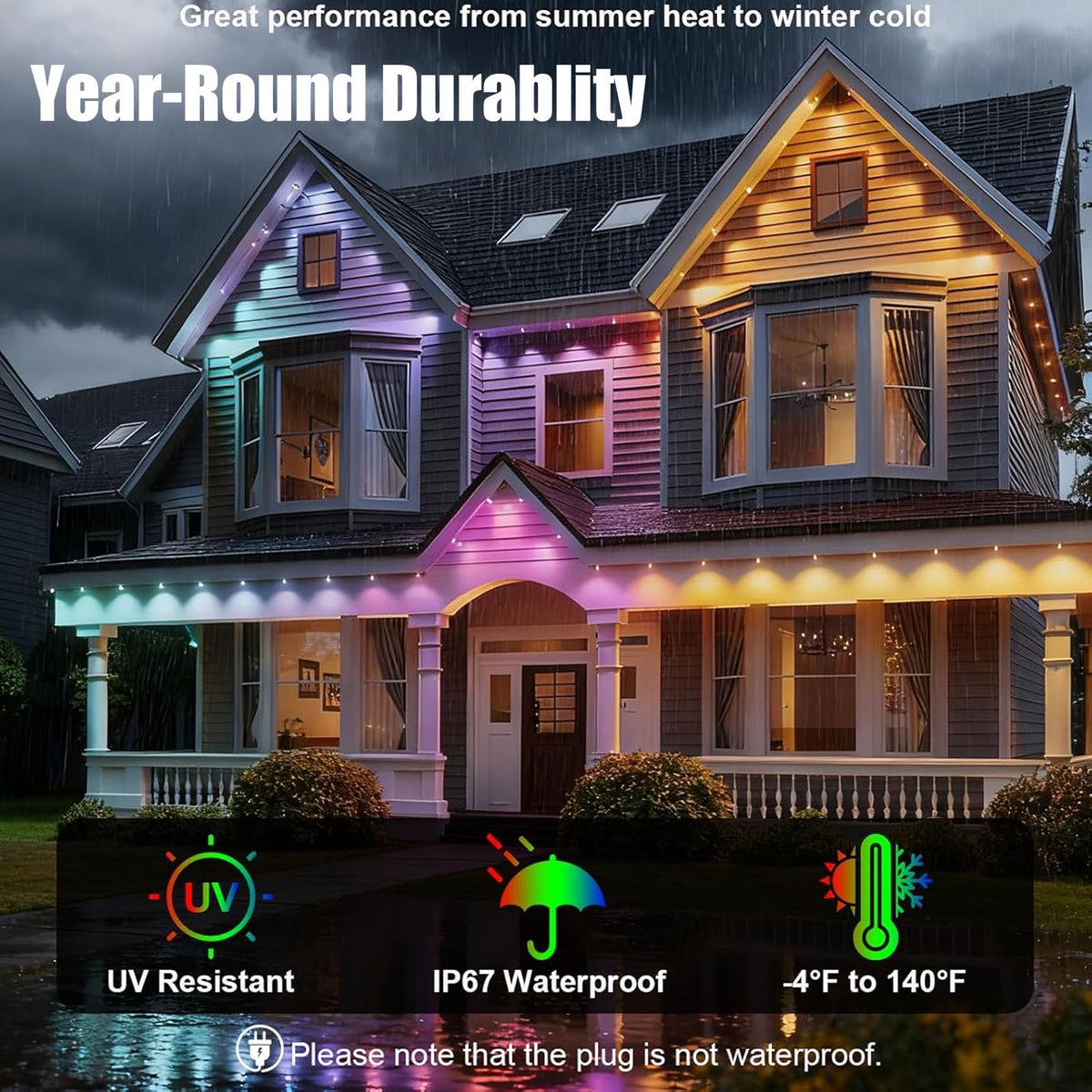 Diceevil 50FT Permanent Outdoor Lights for House, RGB LED Waterproof Christmas Lights Outdoor with Smart APP Remote Control, 25 LEDs Outside Eaves Lighting House Decor for Holiday, Roof, Party, Daily