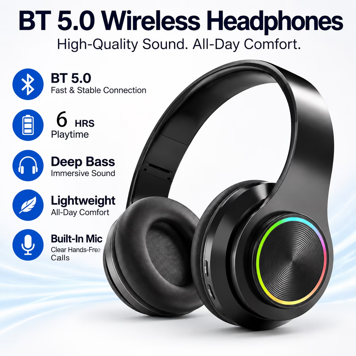 Leyeet Bluetooth Over-Ear Headphones, Noise Canceling Wireless Headphones with Inside Microphone, Adjustable Lightweight Headset Easy Carry & Soft Earpads, Foldable Headset for Travel Office B39
