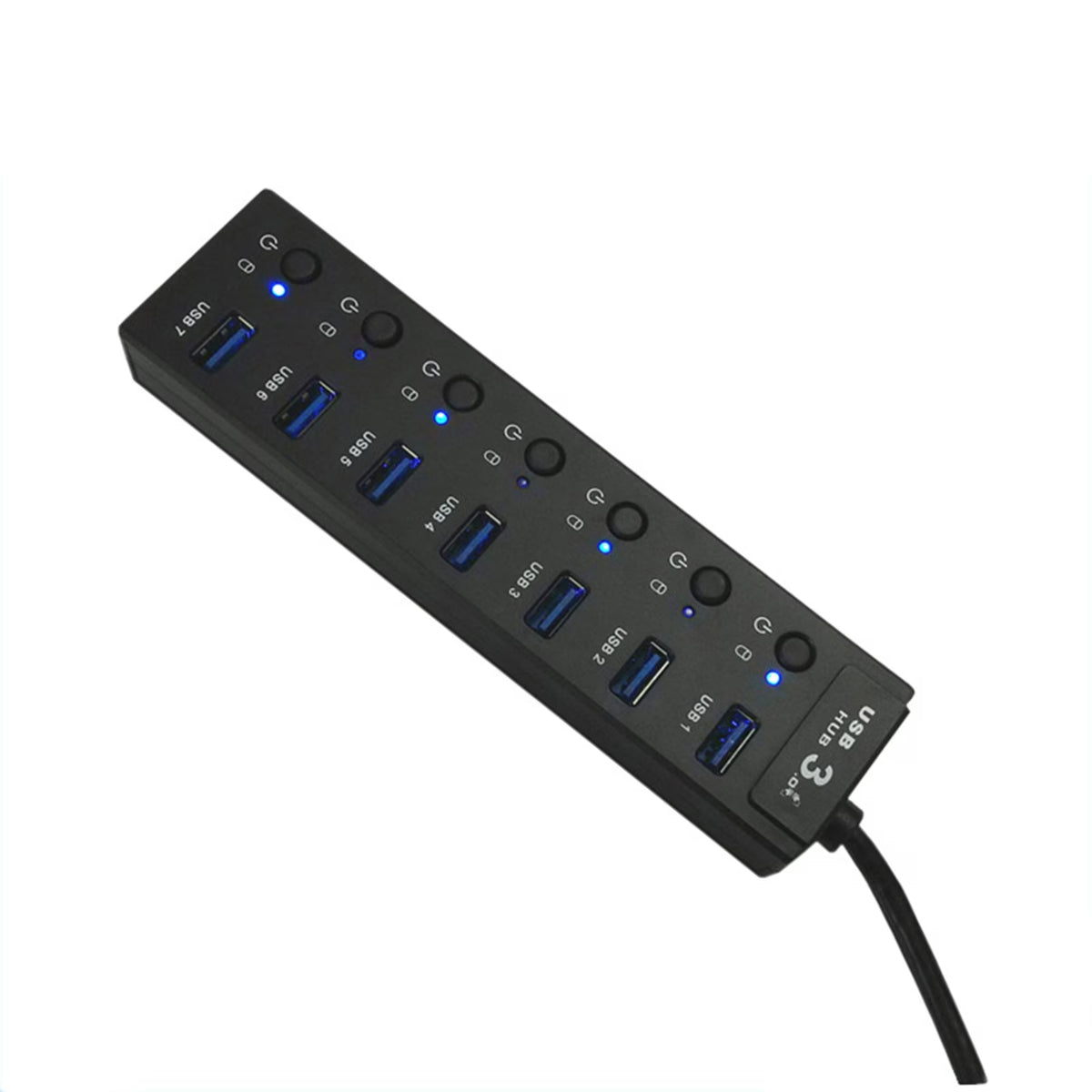 FAMKIT 7-Port Powered USB Hub 3.0, USB Data Hub Adapter with Smart Charging Port and Individual Switches and 5V/2A Power Adapter USB Extension for MacBook