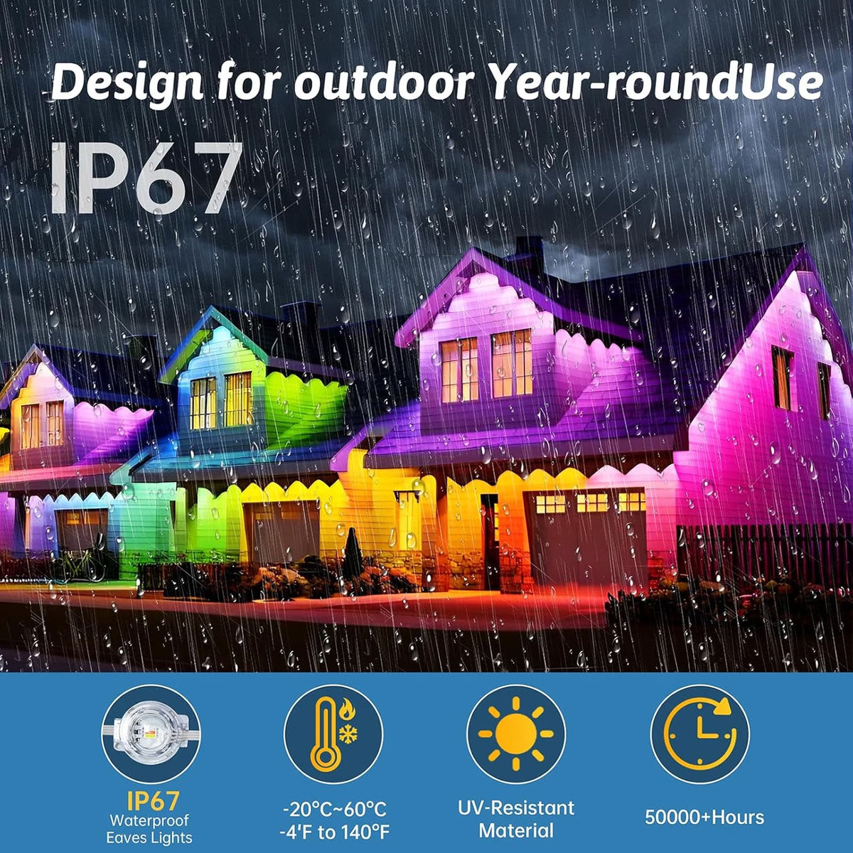 Diceevil 50FT Permanent Outdoor Lights for House, RGB LED Waterproof Christmas Lights Outdoor with Smart APP Remote Control, 25 LEDs Outside Eaves Lighting House Decor for Holiday, Roof, Party, Daily