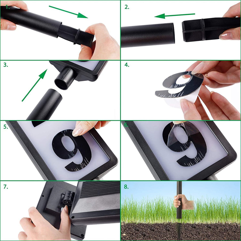 OhhGo Solar Address Sign, House Numbers for Outside Rechargeable LED Illuminated Lighted Address Signs with Waterproof Cover Mailbox Numbers Plaque for Street Yard Garden Driveway