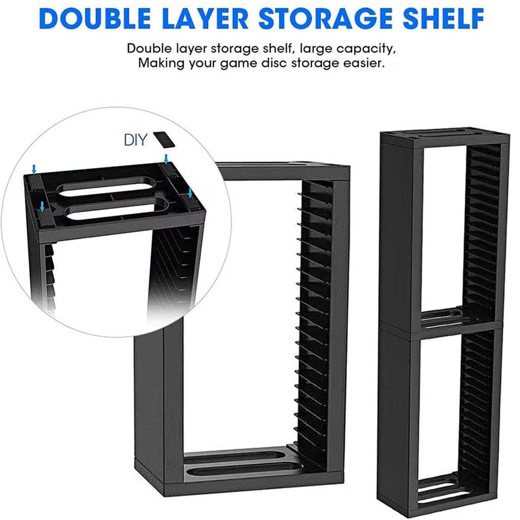 FAMKIT Game Storage Stand Tower for PS5/ PS4/ PS3/ Xbox Series S, Universal Game Disc Holder Vertical Stand Organizer Tower, Hold 36pcs Video Game Discs, Black
