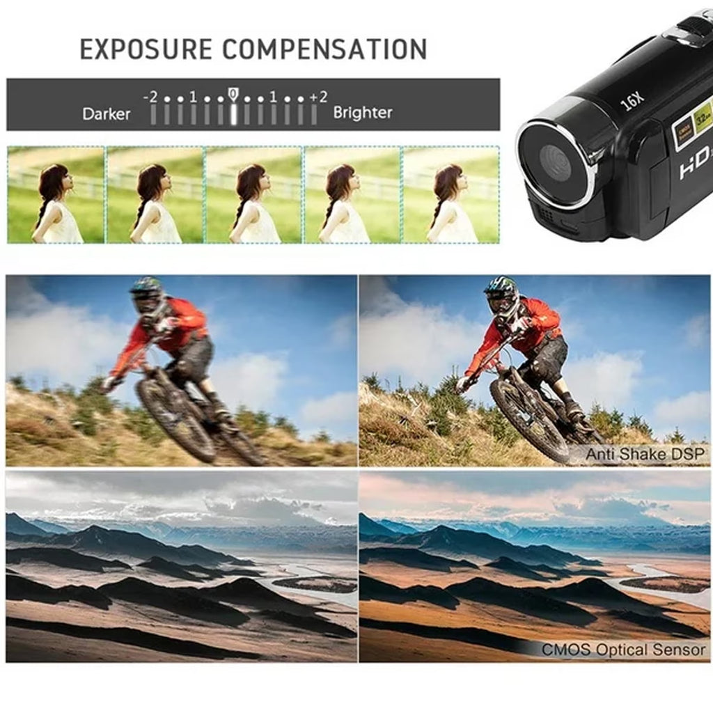 FAMKIT Portable Full HD 1080P High Definition Digital Video Camera, DV Camcorder Camera Recorder with Mic & Speaker, 16MP 2.7 Inch Colourful LCD Display Screen 16X Digital Zoom Digital Camera