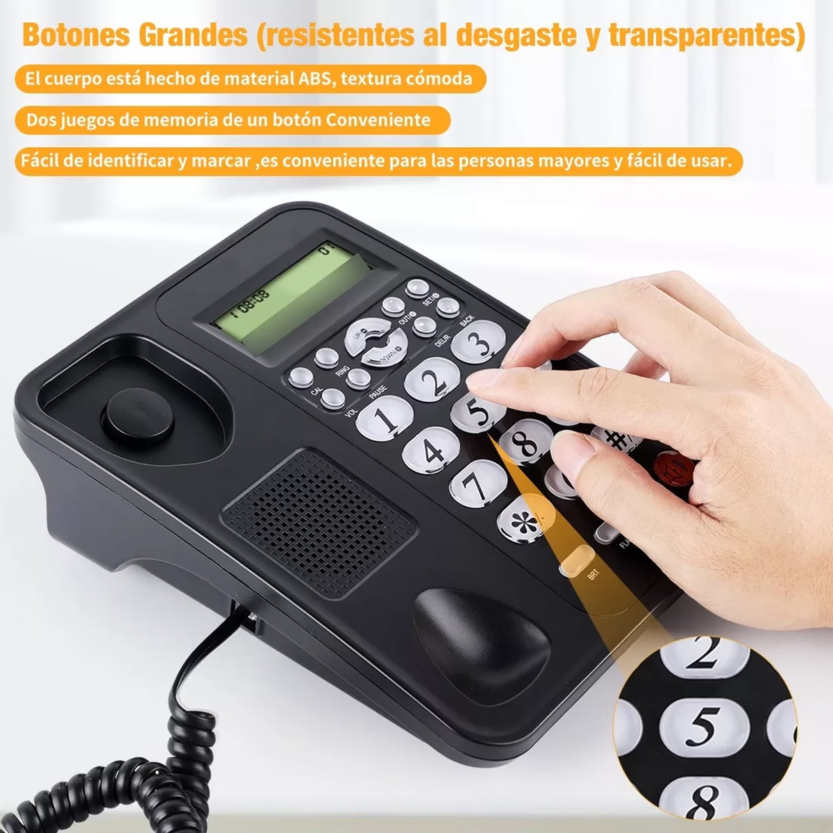 FAMKIT Corded Phone, Dual Interface Wired Telephone with Display & Big Button, Corded Landline Telephone Desk Phone, House Phone for Home Office Seniors Elderly, Black